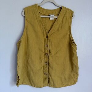 Women’s Mustard Sleeveless Button-Front Linen Vest